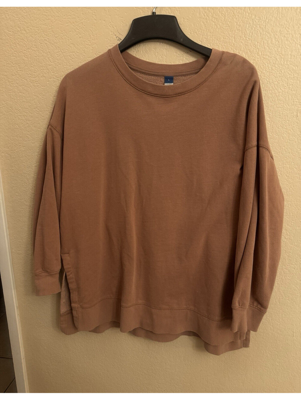 Old Navy Women's L Brown Solid Crew Neck Long Sleeve Pullover Sweatshirt